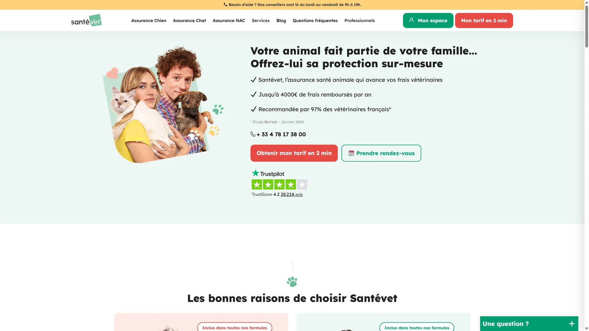 Homepage Santévet après migration WordPress